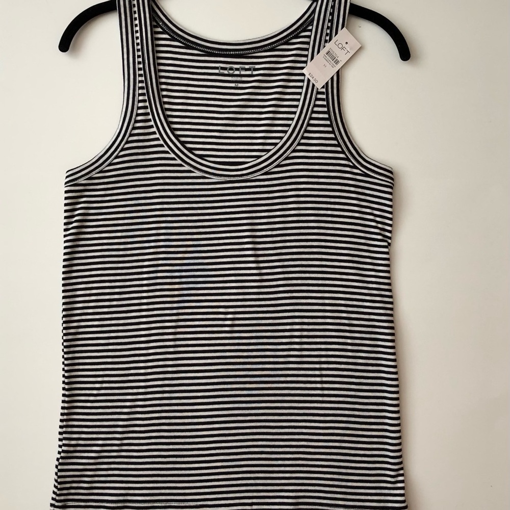 NWT LOFT Black And White Stripe Tank  M